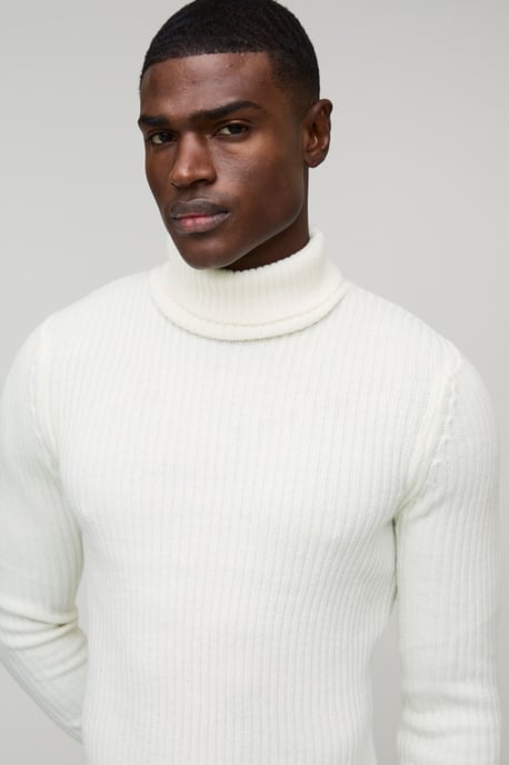 Muscle Fit Ribbed Roll Neck Knitted Jumper - Image 3