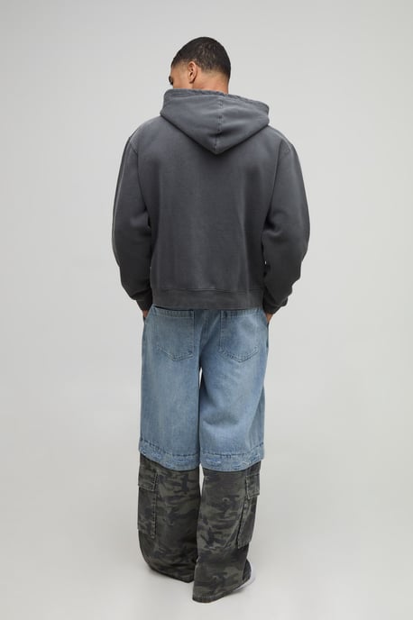Washed Charcoal Oversized Boxy Zip Through Ofcl Man Printed Hoodie - Image 2