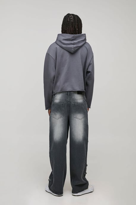 Oversized Shrunken Raw Edge Loopback Hoodie - Image 2
