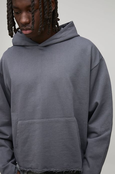 Oversized Shrunken Raw Edge Loopback Hoodie - Image 3
