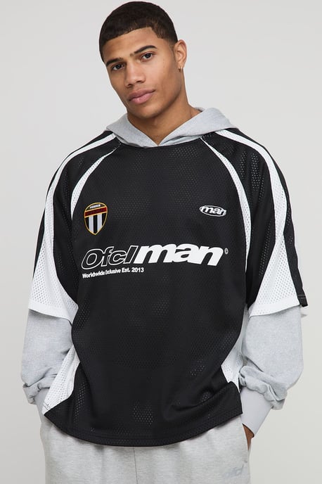 Oversized Mesh OFCLMAN Faux Sleeve Sports Top Hoodie - Image 1