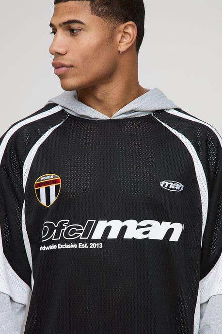 Oversized Mesh OFCLMAN Faux Sleeve Sports Top Hoodie - Image 3