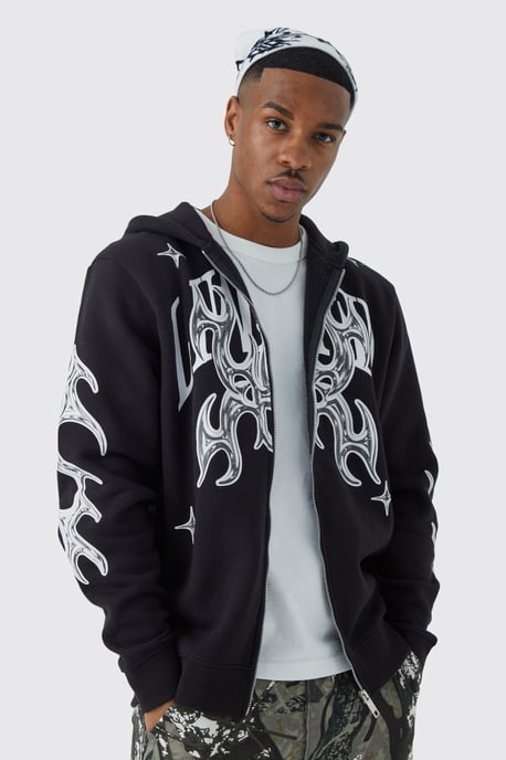Oversized Zip Through Limited Graphic Hoodie - Image 1