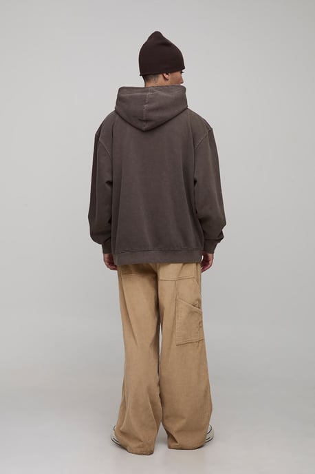 Washed Chocolate Oversized Man Star Printed Hoodie - Image 2