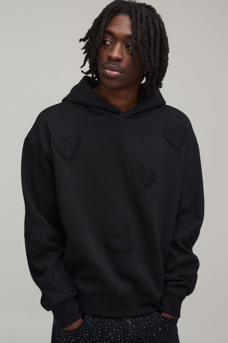 Oversized Boxy Heart Applique Hoodie - Image 1
