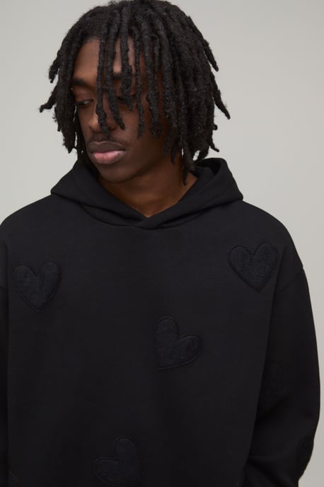 Oversized Boxy Heart Applique Hoodie - Image 3
