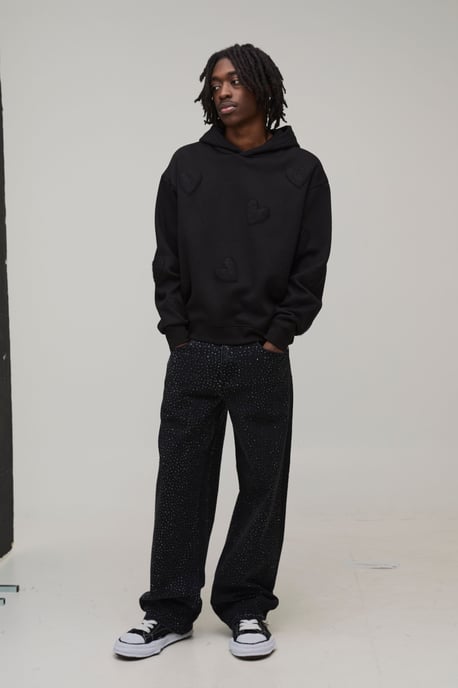 Oversized Boxy Heart Applique Hoodie - Image 4