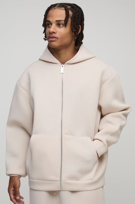 Oversized Bonded Scuba Zip Through Hoodie - Image 1