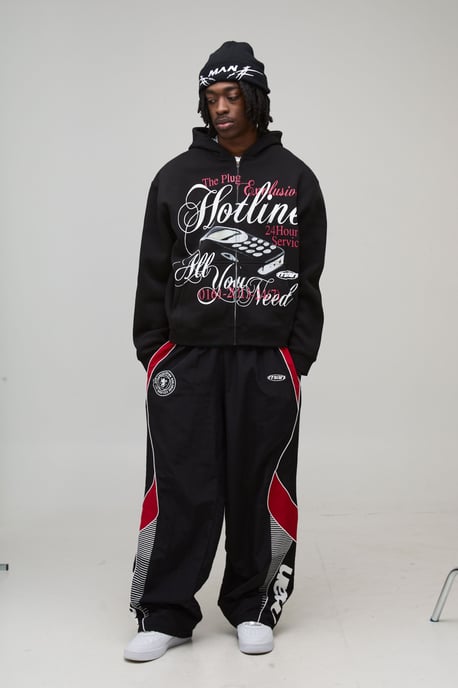 Black Oversized Boxy Hotline Graphic Zip Through Hoodie - Image 4