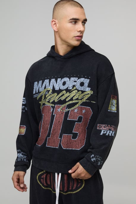 Oversized Boxy Washed Moto Hoodie - Image 1