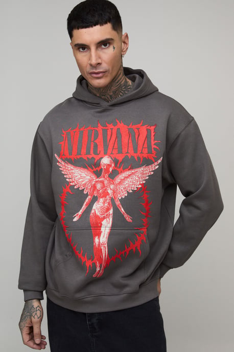 Tall Oversized Nirvana License Printed Hoodie - Image 1