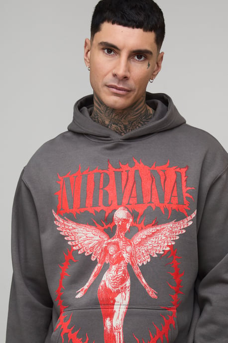 Tall Oversized Nirvana License Printed Hoodie - Image 3