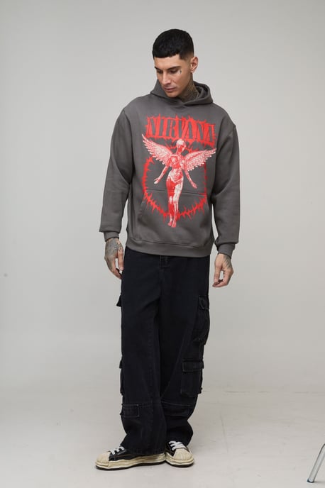 Tall Oversized Nirvana License Printed Hoodie - Image 4