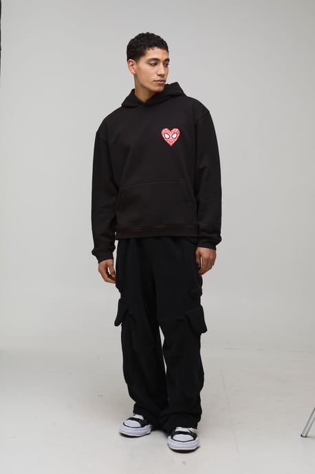 Oversized Boxy Marvel Spider-Man Heart License Printed Hoodie - Image 4