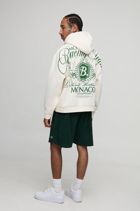 Ecru Oversized Boxy Over Seam Racing Team Printed Hoodie - Image 2