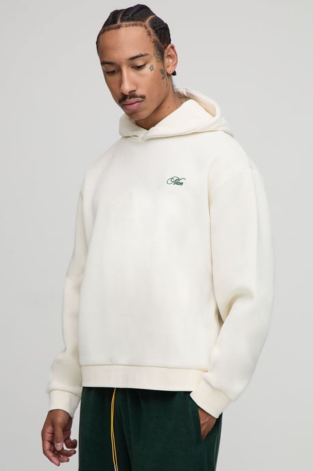 Ecru Oversized Boxy Over Seam Racing Team Printed Hoodie - Image 3