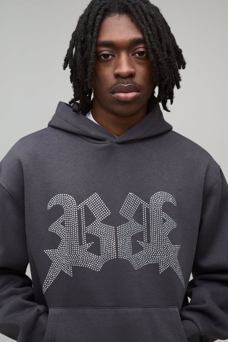 Oversized Boxy Rhinestone B Star Hoodie - Image 3