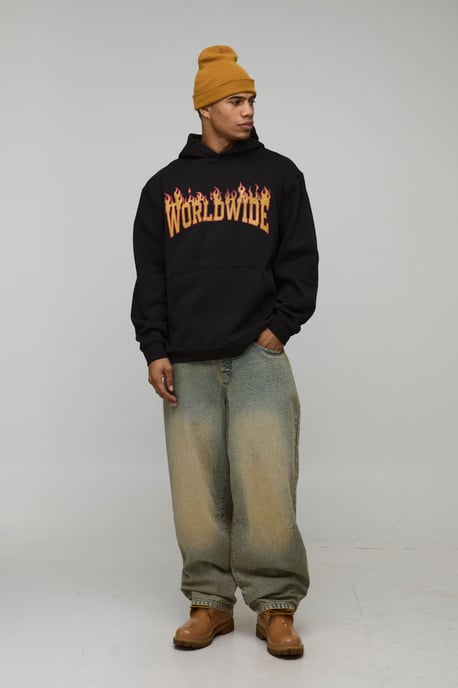 Oversized Worldwide Flame Printed Hoodie - Image 4