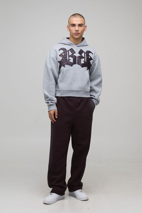 Oversized Shrunken Boxy Leopard Print Applique Hoodie - Image 4