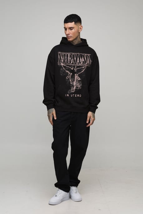 Tall Oversized Nirvana License Print Hoodie - Image 4