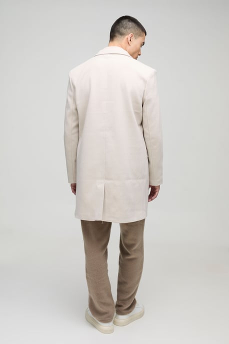 Single Breasted Wool Look Overcoat in Beige - Image 2