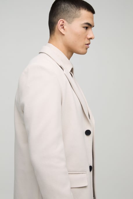 Single Breasted Wool Look Overcoat in Beige - Image 3