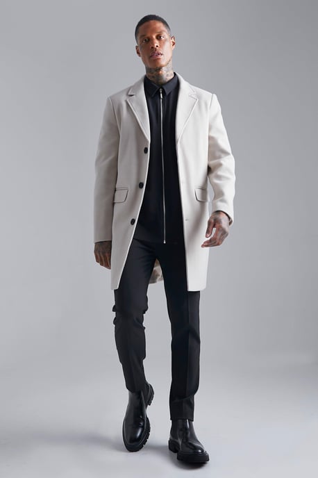 Single Breasted Wool Look Overcoat in Beige - Image 4