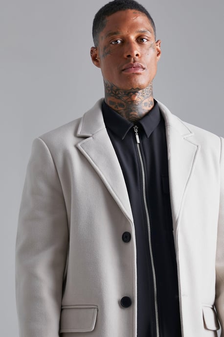 Single Breasted Wool Look Overcoat in Beige - Image 5