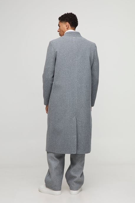 Oversized Longline Double Breasted Collarless Melton Overcoat - Image 2