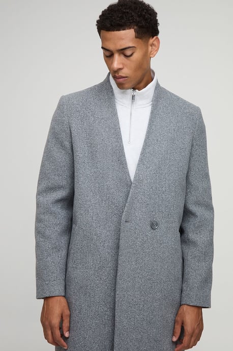 Oversized Longline Double Breasted Collarless Melton Overcoat - Image 3
