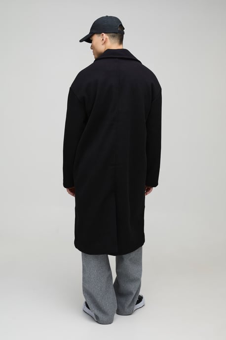 Oversized Drop Shoulder Double Breasted Overcoat In Black - Image 2