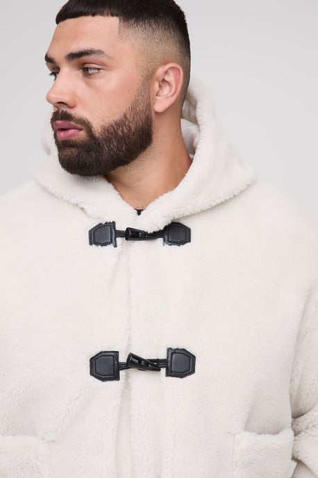 Plus Borg Regular Fit boxy Duffle Coat - Image 3