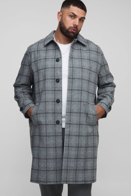 Plus Regular Fit Raglan Single Breasted Check Collar Buckle Car Coat - Image 1
