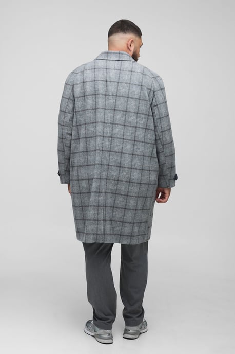 Plus Regular Fit Raglan Single Breasted Check Collar Buckle Car Coat - Image 2