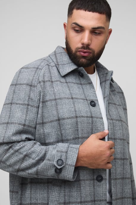 Plus Regular Fit Raglan Single Breasted Check Collar Buckle Car Coat - Image 3