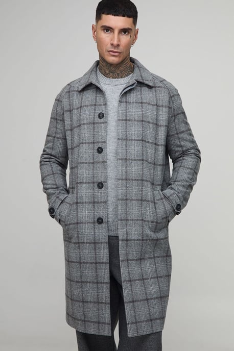 Tall Regular Fit Raglan Single Breasted Check Collar Buckle Car Coat - Image 1