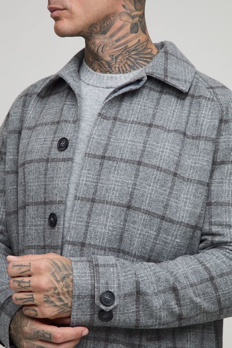 Tall Regular Fit Raglan Single Breasted Check Collar Buckle Car Coat - Image 3