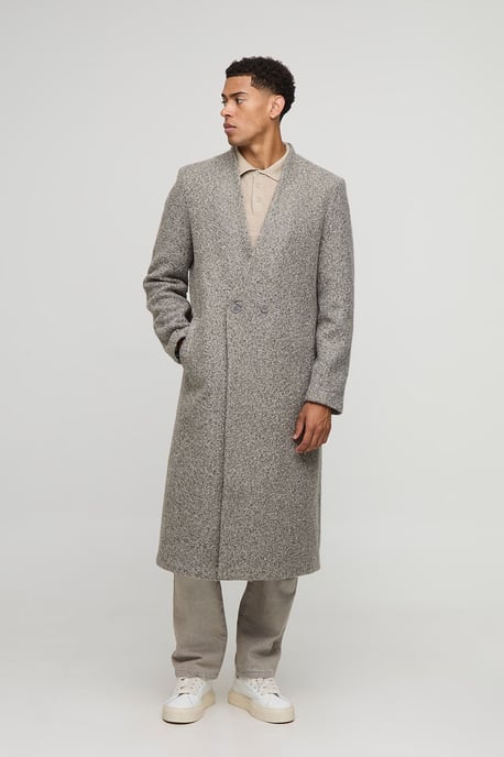 Oversized Longline Double Breasted Collarless Melton Overcoat - Image 1