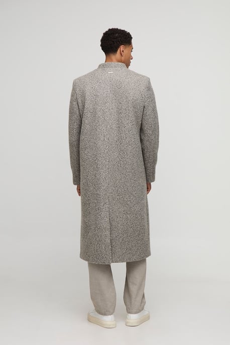 Oversized Longline Double Breasted Collarless Melton Overcoat - Image 2