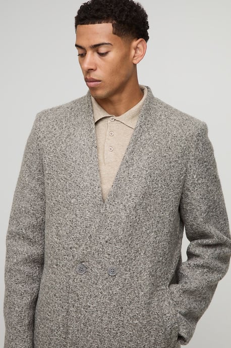 Oversized Longline Double Breasted Collarless Melton Overcoat - Image 3