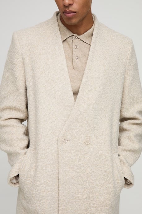 Oversized Longline Double Breasted Collarless Melton Overcoat - Image 3
