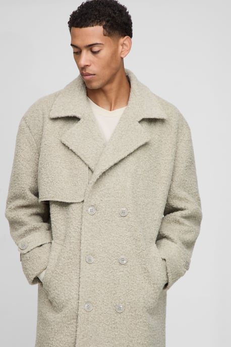 Oversized Fit Double Breasted Longline Boucle Overcoat - Image 3