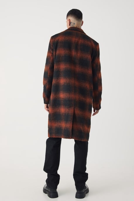 Tall Oversized Brushed Check Overcoat In Brown - Image 2