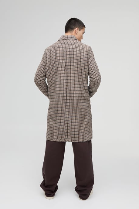 Check Collared Overcoat In Brown - Image 2