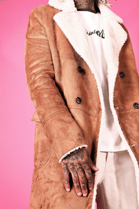 Borg Lined Double Breasted Overcoat in Tan - Image 4