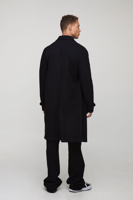 Tall Double Breasted Wool Look Overcoat in Black - Image 2