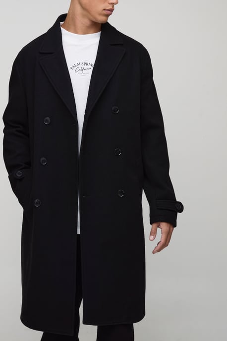 Tall Double Breasted Wool Look Overcoat in Black - Image 3