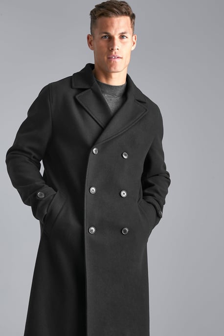 Tall Double Breasted Wool Look Overcoat in Black - Image 4