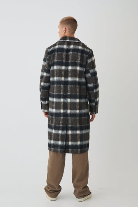 Brushed Check Overcoat In Brown - Image 2