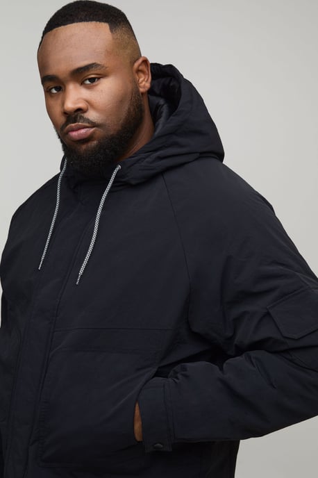 Plus Regular Fit Seam Detail Hooded Parka - Image 3